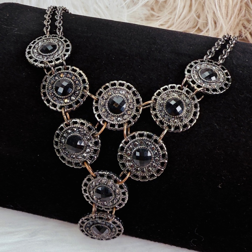 Vintage Goth steampunk, runway Black Bib Style Statement Necklace